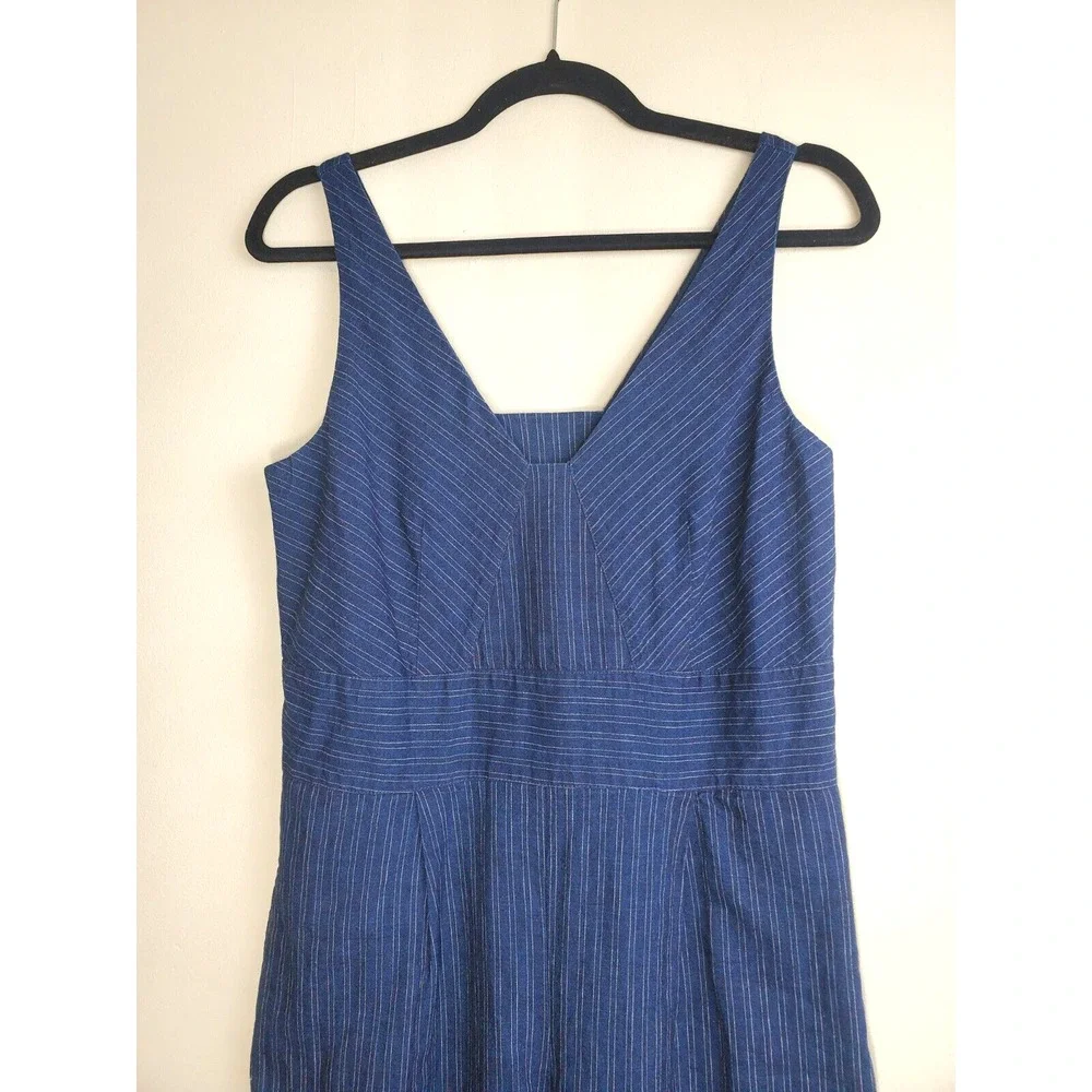 Banana Republic Womens 2 Jumpsuit Wide-Leg Crop Linen Pockets Indigo‎ Striped